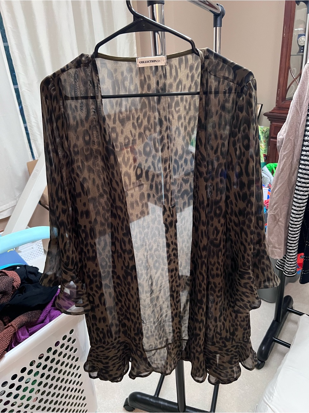 Collection XIIX Sheer Leopard-Print Ruffle Kimono - Brown